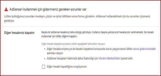 Adsense ikinci hesap uyari cozumu