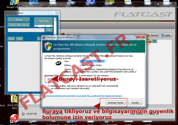 Internet tarayicisiz flatcast yayini yapmak