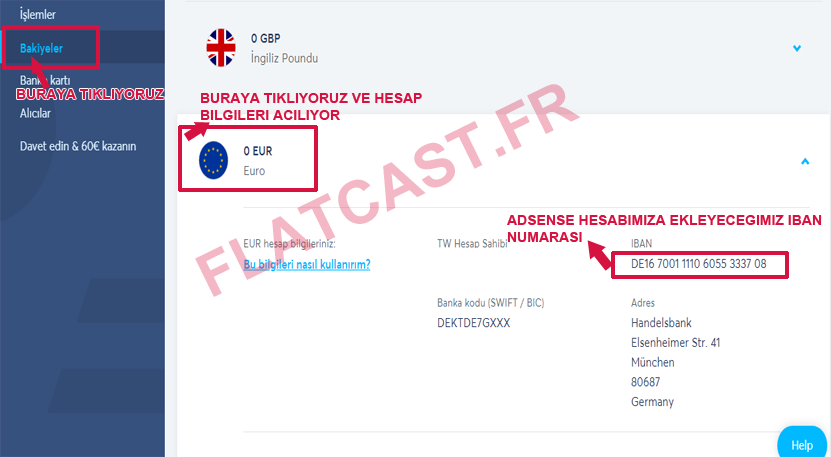 Transferwise hesabini adsenseye baglama