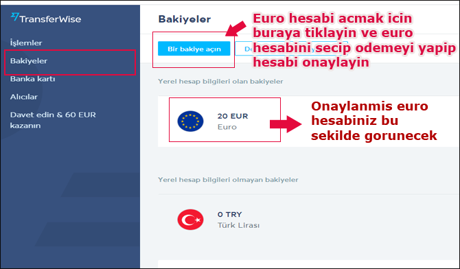 Transferwise euro hesabi acma