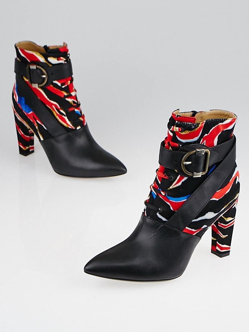 Balenciaga-en-cuir-noir-et-soie-imprimee