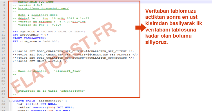 phpMyAdmin-veritabani-yukleme-hatasi flatcast tema