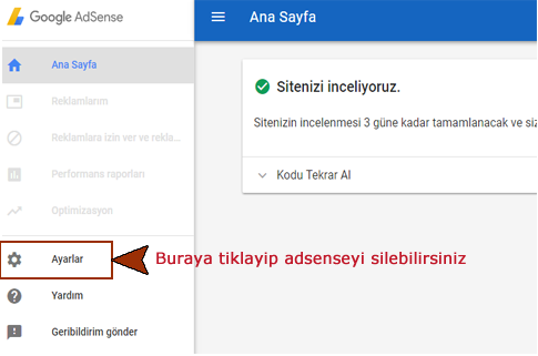 Adsense istegi iptal etme1