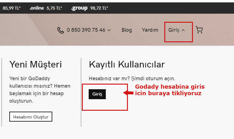 Godaddy hesabinda veri tabani yukleme 1